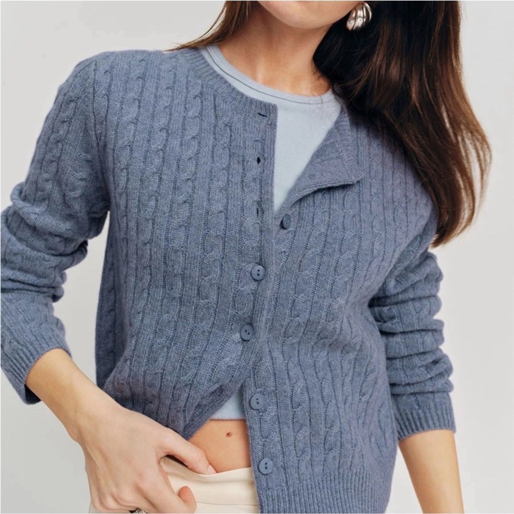 Reformation Cashmere Clara Cardigan 
- Blue Cable Knit (Small)